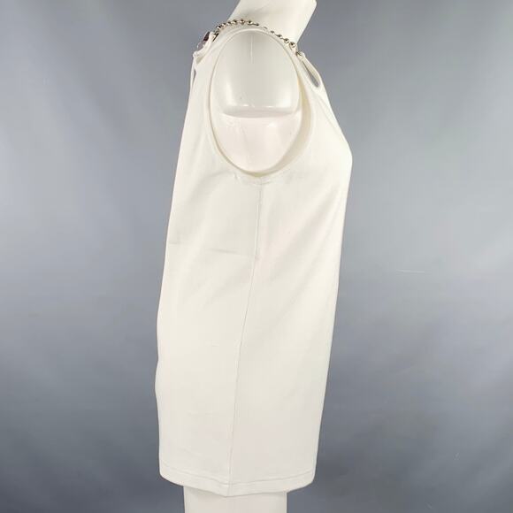 PRIVATE POLICY Size L Ball Chain White Cotton Blend Ribbed Tank Casual Top - Picture 3 of 9